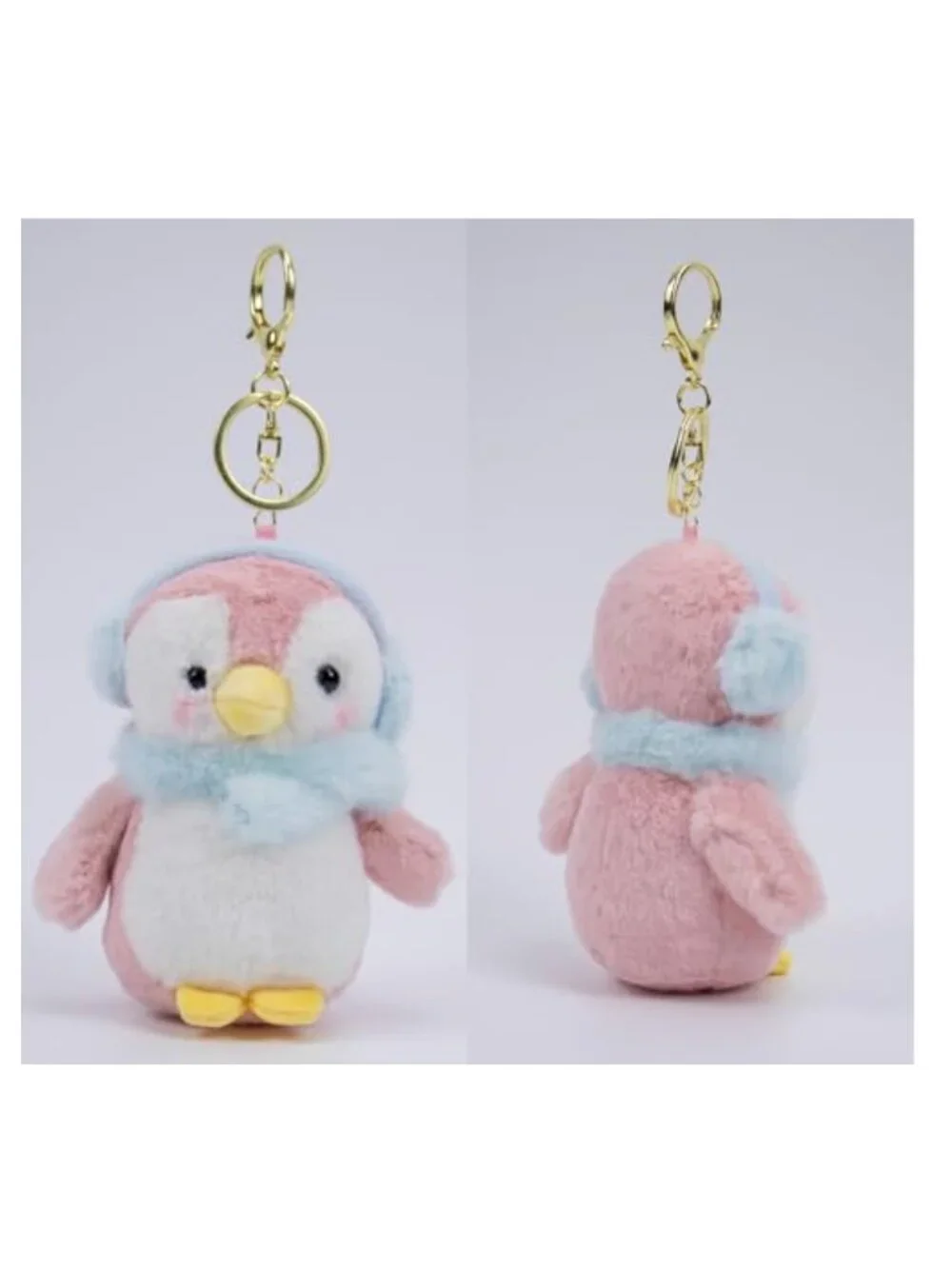 Cute Penguin Keychain Soft Fabric Animal Bag Charm with Metal Keyring